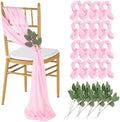 QueenDream Pink Chair Sashes Wedding: 16 Pieces Long Sheer Wedding Aisle Chair Decorations Tulle Chairs Covers with Artificial Eucalyptus by QueenDream