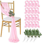 QueenDream Pink Chair Sashes Wedding: 16 Pieces Long Sheer Wedding Aisle Chair Decorations Tulle Chairs Covers with Artificial Eucalyptus by QueenDream