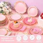144 Pcs 48 Guests Gradient Pink Paper Plates and Napkins Party Supplies - Image 5