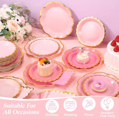 144 Pcs 48 Guests Gradient Pink Paper Plates and Napkins Party Supplies - Image 5
