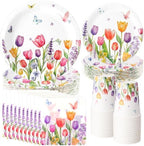 Ziliny Spring Party Decorations, Paper Plates Napkins Cups Serve 50, Tulip by Ziliny