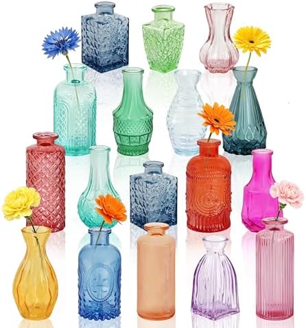 Glass Bud Vases in Bulk Small Mini Colorful Vase for Flowers 17pc by PXDSDXJJWEDDING%EF%BC%86HOMEDECOR