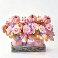 Mason Jar Centerpiece Decor with Wood Tray – 3 Jars Pink Pumpkins by LUEUR