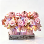 Mason Jar Centerpiece Decor with Wood Tray – 3 Jars Pink Pumpkins by LUEUR