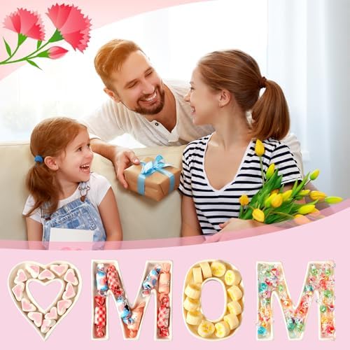 SiliFine 4 Pcs Mother's Day Letter Charcuterie Boards Ceramics Heart Mom Fillable Letters Box Small White Reusable Alphabet Food Serving Tray Platter for Candy Mother's Day Gift Party Decoration - Image 4