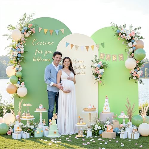 Set of 3 Arch Backdrop Covers(6ft, 5ft, 4ft) - Premium Stretchy Spandex Backdrop Arch Stand Cover for Baby Shower,Wedding,Party Decor Chiara Cover with Double-Sided Design(Cream Green) - Image 2
