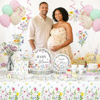 Hombae Baby in Bloom Baby Shower Decorations, 194PCs Spring Wildflower Party Supplies Wild Flower Tableware with Balloons Floral Banner Plates Napkins Forks Straws Service 24 - Image 5