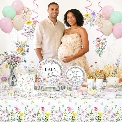 Hombae Baby in Bloom Baby Shower Decorations, 194PCs Spring Wildflower Party Supplies Wild Flower Tableware with Balloons Floral Banner Plates Napkins Forks Straws Service 24 - Image 5