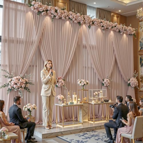 10ft×10ft Wrinkle Free Taupe Backdrop Curtain Drapes, 2 Panels 5ftx10ft Sheer Tulle Chiffon Backdrop Panels Curtains for Wedding Baby Shower Birthday Party Stage Photo Home Decorations - Image 6