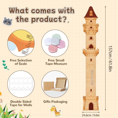 Personalized Wooden Castle Growth Chart Ruler,Custom Kids Height Measurement Ruler,Height Measurement Children,Nursery Wall Decor Baby Room - Image 2