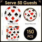 Kochorie 150 Pieces Casino Party Tableware Set Disposable Paper Plates and Napkins Casino Parties Supplies for Poker Card Club Birthday Las Vegas Party Decorations - Image 2