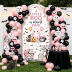 Pink Halloween Baby Shower Party Decoration Set, 6 Ft A Little Boo is Almost Due Stretchy Arch Backdrop Covers with Bat Stickers Balloon Garland Kit for Baby Shower Birthday Party Decor - Image 3