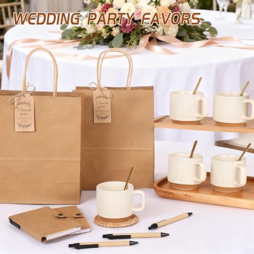6 Sets Kraft Baby Shower Game Prizes, Baby Shower Guest Gifts, Ceramic Mugs with Metal Spoons, Woven Coasters, Notebooks with Pens, Thank You Tags, Wedding Bridal Shower Favors for Guests (brown) - Image 5