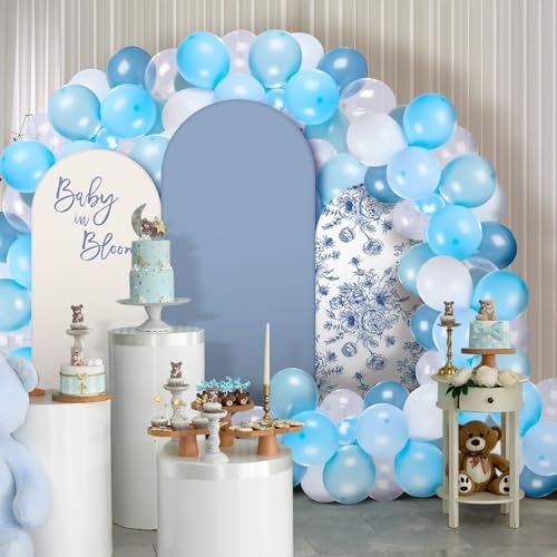 Foilswirl Baby in Bloom Balloon Arch Kit 34 Pcs Blue Baby Shower Party Decorations 4ft 5ft 6ft Blue and White Floral Spandex Arch Backdrop Cover with Balloons for Shower Decor - Image 2