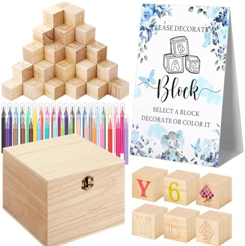 Marsui 136 Pcs Baby Shower Blocks to Decorate Game Kit, Blue Butterfly by Marsui