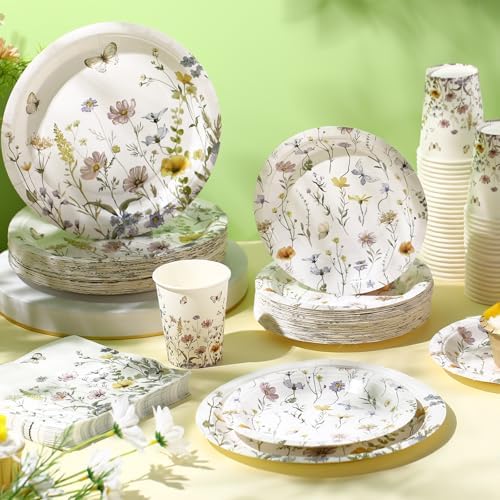 Wildflower Party Decorations, Paper Plates Napkins Cups Serve 50, Elegant - Image 4