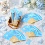 Threehoney 50 Sets Baby Shower Favors 5 Styles Bamboo Paper Hand Fans,Blue - Image 4