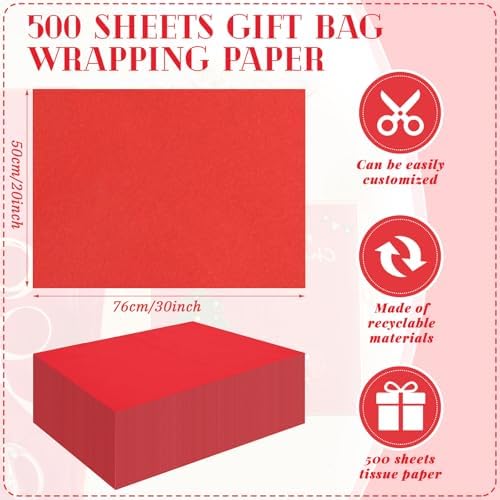 500 Sheets Red Tissue Paper Bulk 20 x 30 Inch for Christmas Gift Bags - Image 3