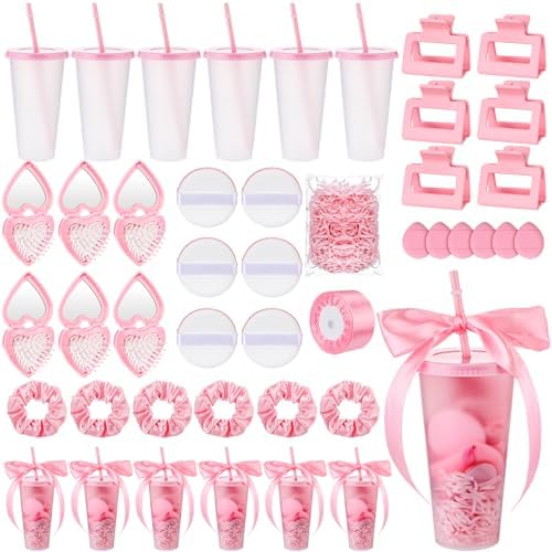 Teenyyou 6 Sets Baby Shower Game Gifts for Players Baby Shower Favors Tumbler Hair Comb Powder Puff Hair Claw Gift Bag Thanks Tags for Wedding Bridal Favors Party Guests by Teenyyou