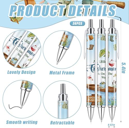 145 Pieces Fishing Baby Shower Favors for Guest A Little Fisherman Is On The Way Ballpoint Pens and Keychains Gifts Bulk Retractable Baby Shower Pens Gender Reveal Greeting Cards Souvenirs Prizes - Image 2