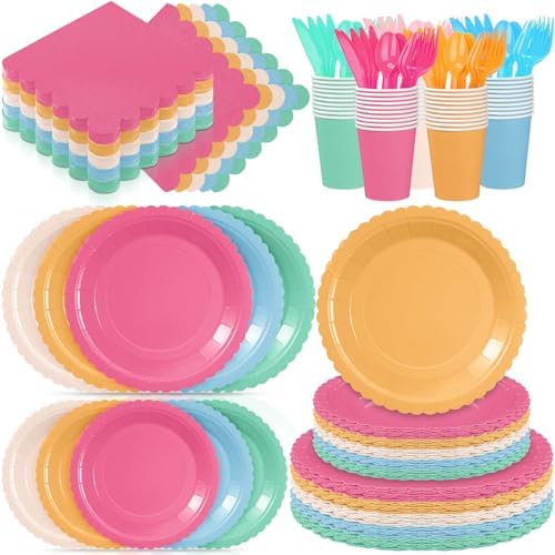 Zhehao 175 Pcs Candy Colors Party Plates Cups Napkins Set by Zhehao