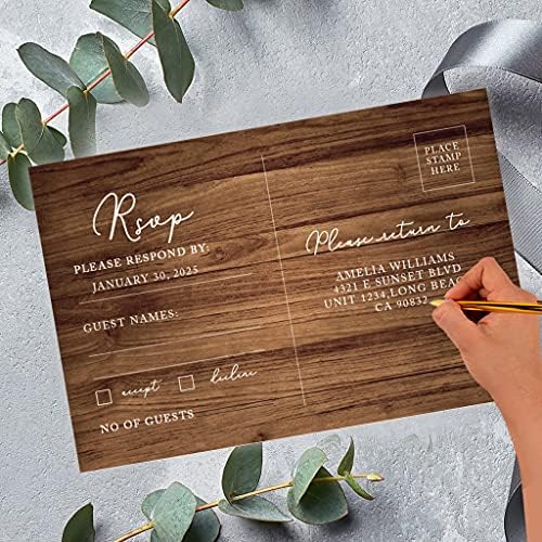 Andaz Press 56-Pack Personalized RSVP Postcards for Wedding Rustic Wood Cardstock Response Reply Cards for Bridal Shower Baby Shower Birthday Event Custom Date and Return Address 4 x 6-Inch - Image 2
