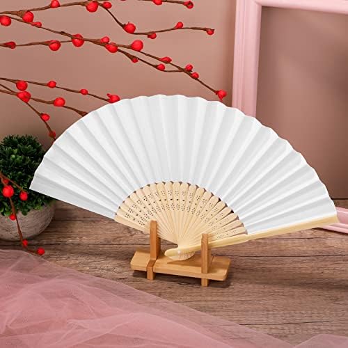 Aodaer 90 Pieces Paper Folding Fans Bamboo Handheld Fans Paper Folded Fans for Wedding Gift, Party Favors, DIY, Home Decoration, White - Image 5