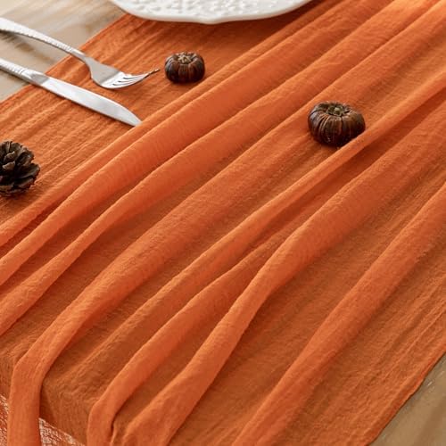 10Pcs Fall Orange Cheesecloth Table Runner 120 Inch Party Boho Home Decor - Image 3