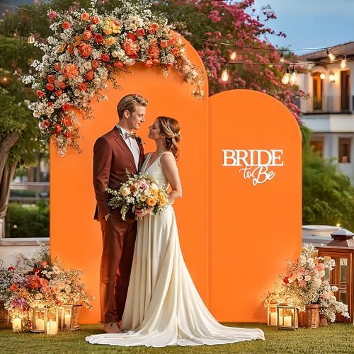 Orange Arch Backdrop Cover 2 Set - 7.2FT, 6FT Spandex Fitted Wedding Arch Stand Covers Round Top Chiara Arch Backdrop Stands Cover for Birthday Parties Banquet Photo Background Decoration - Image 6