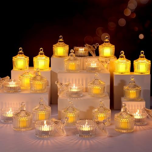 FoldTier 24 Pcs Glass Votive Candle Holders with Lids, 3.62×2.44in - Image 2