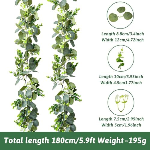 MAKHOT 2pcs Artificial Eucalyptus Garland, 5.9FT Greenery Garland Flower Spring Summer Green Garlands Vines Decoration, Fake Silver Dollar Eucalyptus Leaves Vines for Table Home Wedding Party Decor - Image 4