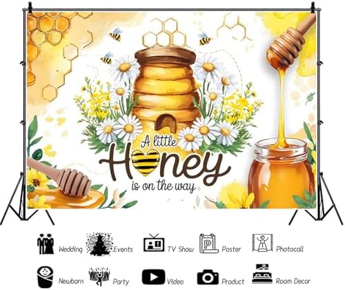 8x6ft Honey Bee Baby Shower Backdrop A Little Honey is on The Way Baby Shower Party Photography Background Daisy Floral Honeycomb Bee Baby Shower Decorations Banner Photo Studio Props - Image 2