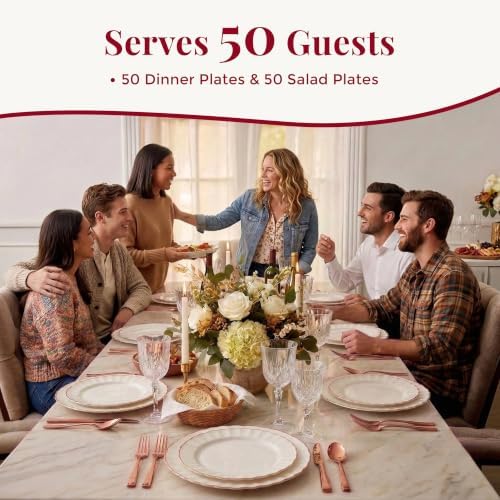 By Madee HEAVYWEIGHT Ivory Rose Gold Scalloped Plates for Wedding 100 Pc - Image 5