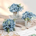 Auihiay 10PCS Flower Centerpieces for Tables, Blue Hydrangeas and Roses - Image 4