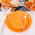 LIYH 24 Orange Plastic Plates Reusable for Thanksgiving Halloween 12 Guests - Image 4