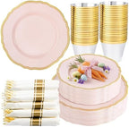 Hioasis 175 Pcs Pink and Gold Plastic Plates Wedding & Party by Hioasis
