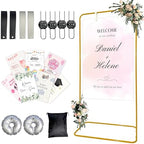 Large Wedding Welcome Sign Stand, Welcome to our Wedding With Stand, Adjustable Height (78", 64", 50") - Gold Hanging Sign Holder with Design Bundle, Ground Stakes & Storage Bag - wedding sign stand adjustable by Unknown