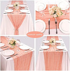 35x157 Inch Peach Coral Cheesecloth Table Runner Boho Wedding Party Decor - Image 5