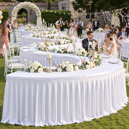 2 Panels White Desk Skirt for Teacher Desk 6ft Table Skirts for Rectangle Tables 6ft Spandex Curtain Table Skirt for Classroom Ruffle Fabric Tablecloth for Party Wedding Baby Shower Decorations - Image 2