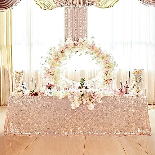 QueenDream Rose Gold Table Cloth 90x132 Inch Sequin Tablecloth for Wedding Baby Shower Ceremony Birthday Cake Table Holiday Banquet Decorations - Image 4