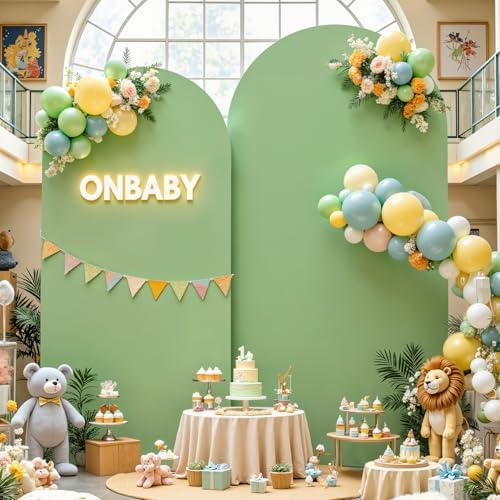 Sage Green Arch Backdrop Cover 7.2FT 6FT Wedding Arch Covers Spandex Fitted Fabric Backdrop Curtains Double-Layer Wrinkle Free Arch Covers Stretchy Backdrop for Party Baby Shower Birthday Decoration - Image 2