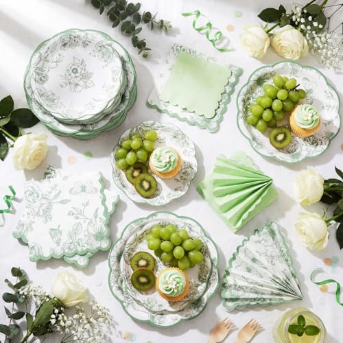 Funnymoom 200 Pcs Sage Green Floral Party Decorations Paper Plates Serve 50 - Image 6