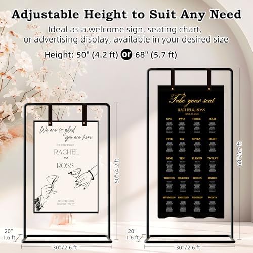 Wedding Sign Holder, Adjustable Welcome to Our Wedding Sign Stand W/Design Bundle & Leather Sign Hanging Straps, Heavy Duty Easel Stand for Sign, Wedding Seating Chart Stand, Easel for Display (Black) - Image 2