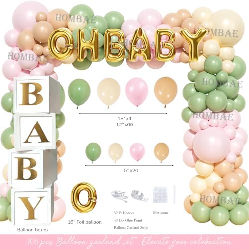 Hombae Woodland Baby Shower Decorations Girl, 128 PCs - Forest Animals Baby Shower Party Supplies with Its a Girl Backdrop, Balloon Garland, Boxes, Tablecloth, Cake Topper, Sash, Pins - Image 3