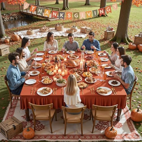Wish Care 2 Pack Rust Spandex Tablecloths for 60x60 Inch Square Tables, Stretch Fitted Table Clothes with Pleated Ruffle Skirt for 60” Table, Wrinkle Free and Elastic, for Party Kitchen Home Dining - Image 3