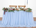 14FT Baby Blue Table Skirt 2 Layer Chiffon Table Skirts Tablecloth for Boy Gender Birthday Mermaid Theme Party Decoration by QueenDream