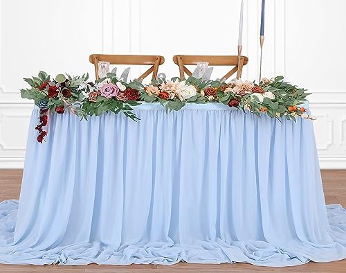 14FT Baby Blue Table Skirt 2 Layer Chiffon Table Skirts Tablecloth for Boy Gender Birthday Mermaid Theme Party Decoration by QueenDream