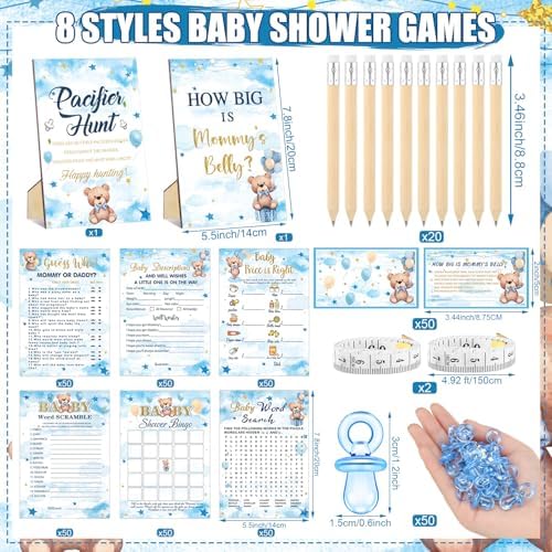 Sherr 424 Pcs Baby Shower Pacifier Hunt Games Blue Bear - Image 3