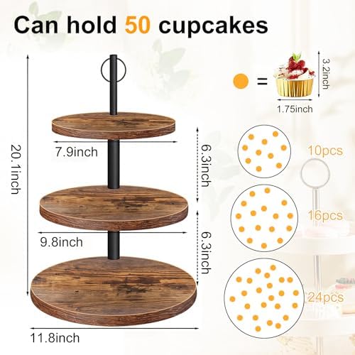 Cupcake Stand,3Tier Round Rustic Cupcake Stand Holds 50Cupcakes - Image 2