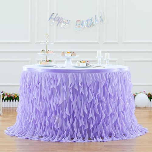 Partisky Lavender Purple Tulle Curly Willow Table Skirt for Rectangle Table 17ft, Ruffle Tutu Table Cloth for Girls Boys Baby Shower,Mermaid Birthday Party - Image 2